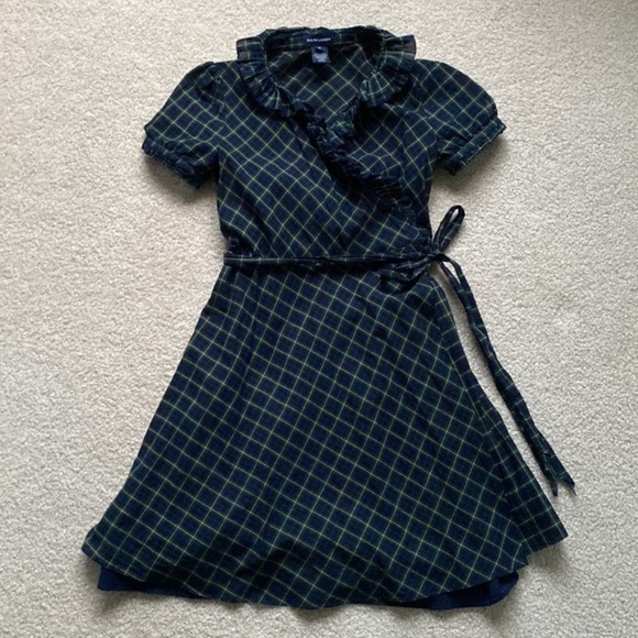 Ralph Lauren plaid dress wrap Christmas holidays‎ party navy ruffles - Picture 1 of 5